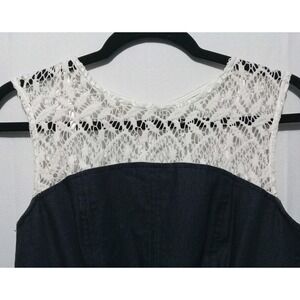 Studio One New York Lace Top Sheath Dress Size 8 Black White Gold Zip Pockets